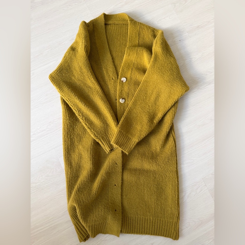 Women's Ribbed Long wool Cardigan Sweater